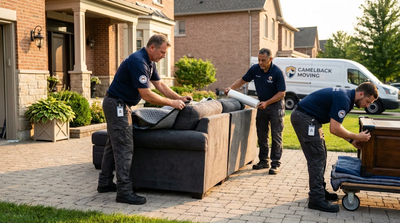 Large estate moving crew wrapping furniture in Southbridge, MA